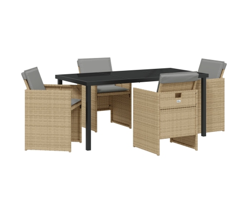 Vidaxl 5 Gabalu Dārza Ēdamgalds Ar Spilveniem Bēšs Poli Rotangpalma,  Dārza Galds Melns 160X80X73 Cm Temperēts Stikls Vidaxl