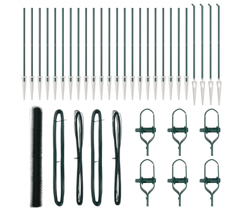 Vidaxl Sešstūra Žogs Zaļš 1,5X50 M Tērauds,  Žoga Posti Ar Spici 13 Gab. Ø32 Mm 170 Cm Cinkots Tērauds Vidaxl