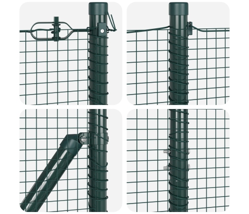 Vidaxl Metinātās Stieples Žogs Ar 13 Strūklakņu Stabiem Zaļš 1.5X50 M Tērauds