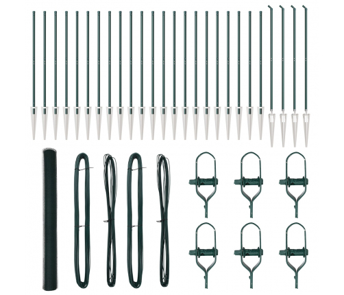 Vidaxl Sešstūra Žogs Zaļš 1,6X50 M Tērauds,  Žoga Stabi Ar Spici 13 Gab. Ø32 Mm 180 Cm Cinkots Tērauds Vidaxl