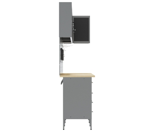 12 Daļu Darba Skapju Un Piekaramo Plauktu Komplekts Melnā Mdf Un Metalā Vidaxl