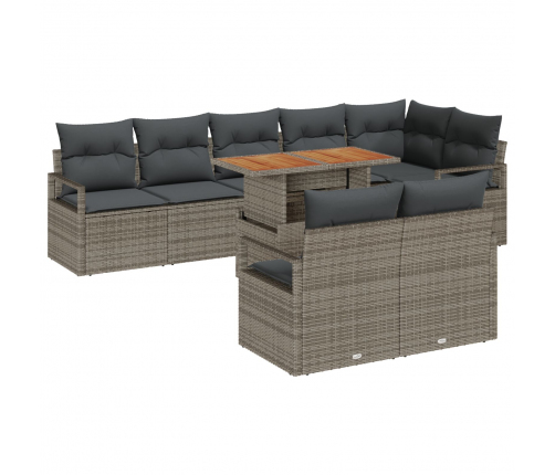 Vidaxl 9 Gabalu Dārza Dīvānu Komplekts Ar Spilveniem Pelēkā Poli Ratanā Akāciju,  2-Sēdvietu Dārza Dīvāns Ar Spilveniem Pelēkā Poli Ratanā Vidaxl