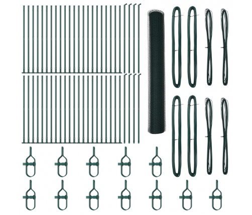 Vidaxl Sešstūra Žogs Zaļš 1,2X100 M Tērauds,  Žogu Stabi Ar Pamatplāksnēm 13 Gabali Ø32Mm 68,5 Cm Cinkots Tērauds Vidaxl