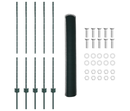 Vidaxl Žoga Stabi 5 Gab U-Kanāls Zaļš 120 Cm Tērauds,  Sešstūra Žogs Zaļš 1.2X10 M Tērauds Vidaxl