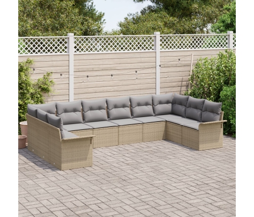 10 Gabalu Dārza Dīvānu Komplekts Ar Spilveniem Bēša Poli Rotangpalma Vidaxl