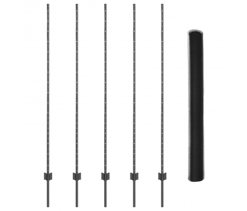 Vidaxl Žogu Stabi 10 Gabali U-Kanāls Pelēks 160 Cm Tērauds,  Heksagona Žogs Pelēks 1,6X10 M Tērauds Vidaxl