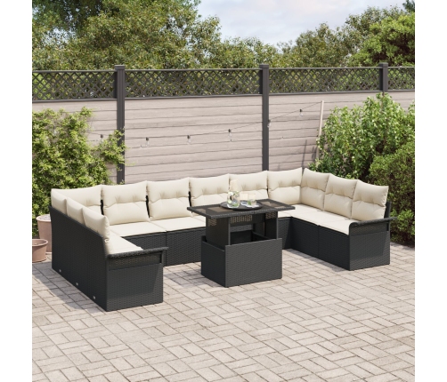 11 Daļu Dārza Dīvānu Komplekts Ar Spilveniem Melnā Polietilēna Rotangpalma Vidaxl