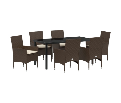 Vidaxl 7 Daļu Dārza Galds Ar Spilveniem Brūnā Poli Rotangpalmas,  Galds Melnā Krāsā 160X80X73 Cm Temperēts Stikls Vidaxl