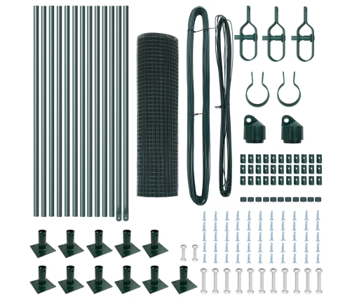 Savilkto Stiepļu Žogs Ar 13 Pielāgojamiem Stabiem Zaļš 0.4X25 M Tērauds Vidaxl