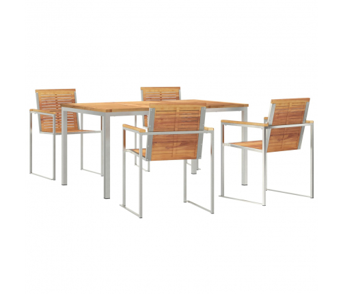 Vidaxl 5 Daļu Dārza Ēdamistabas Komplekts No Masīvkoka Tīkkoka,  Āra Galdi 150X90X75 Cm No Masīvkoka Tīkkoka Vidaxl