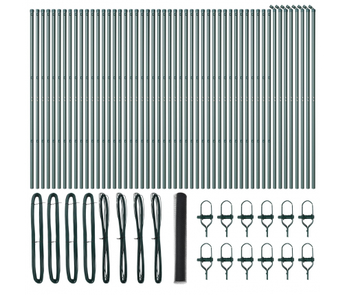 Vidaxl Sešstūra Žogs Pelēks 1X100 M Tērauds,  Žogu Stabi 13 Gab Zaļi Ø32 Mm 150 Cm Galvanizēts Tērauds Vidaxl