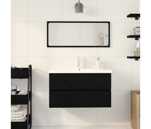 Vidaxl Izlietnes Skapis Ar Iebūvētu Baseinu, Melnā Ozola Inženierijas Koks,  Izlietnes Skapis Melnā Ozola 80X38.5X45 Cm Inženierijas Koks Vidaxl