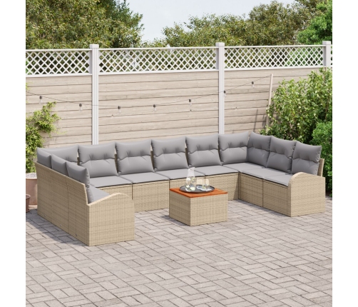 11 Daļu Dārza Dīvānu Komplekts Ar Spilveniem Bēšs Polietilēna Rotangpalma Akācija Vidaxl