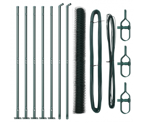 Vidaxl Sešstūra Žogs Zaļš 1.5X10 M Tērauds, Vidaxl Žoga Stabi Ar Bāzes Plāksnēm 7 Gab Ø32Mm 83.5Cm Cinkots Tērauds