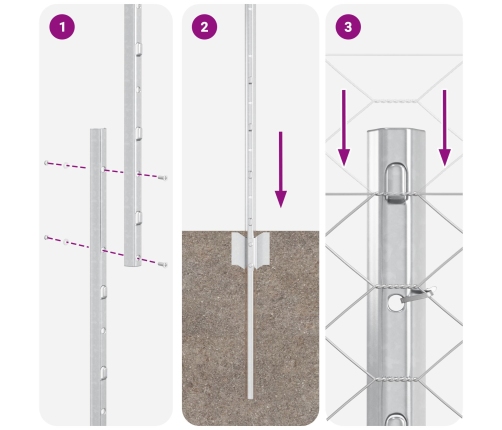 Vidaxl Žoga Stabi 10 Gab. U-Kanāls 120 Cm Cinkots Tērauds,  Sešstūra Žogs 1.2X10 M Cinkots Tērauds Vidaxl