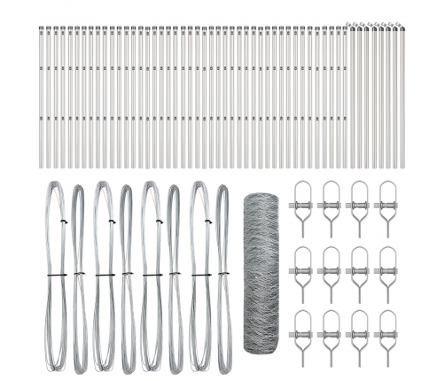 Vidaxl Sešstūra Žogs 0.4X100 M Cinkots Tērauds,  Žoga Stabi 13 Gab. Ø32 Mm 80 Cm Cinkots Tērauds Vidaxl