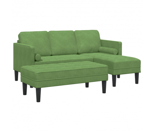 Vidaxl Dārza Dīvāns Ar Soli Un Spilveniem L Formas Gaiši Zaļā Samta, Vidaxl 3-Vietīgs Dīvāns Ar Chaire L Formas Gaiši Zaļā 160 Cm Samta,  Sola Gaiši Zaļš 113X57X39 Cm Samta Vidaxl