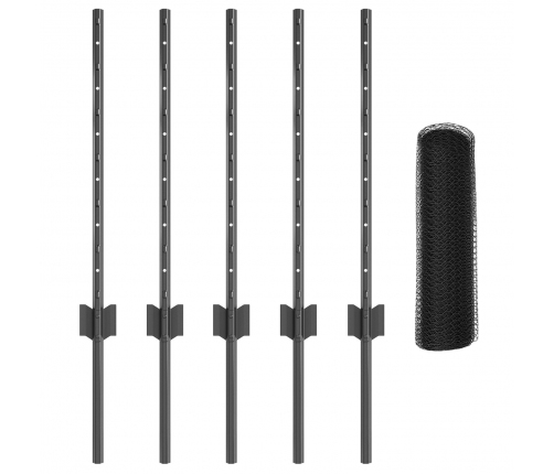 Vidaxl Žogu Stabi 5 Gab. U-Veida Pelēki 60 Cm Tērauds,  Sešstūra Žogs Pelēks 0,5X10 M Tērauds Vidaxl