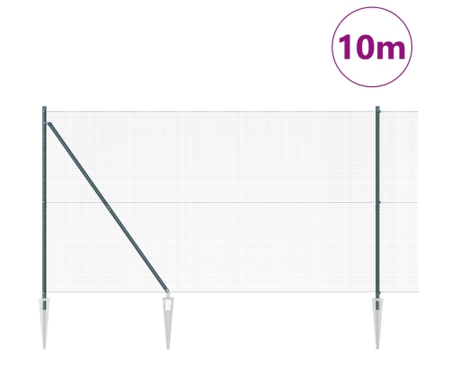 Savilkto Stieņu Žogs Ar 7 Spikes Stabiem Zaļš 1,5X10 M Tērauds Vidaxl