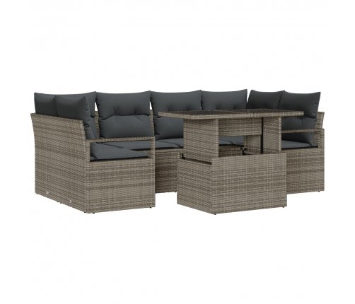 Vidaxl 7 Daļu Dārza Dīvānu Komplekts Ar Spilveniem Pelēkā Poli Rattan,  2-Vietīgs Dārza Dīvāns Ar Glabātuvi Un Spilveniem Pelēkā Poli Rattan Vidaxl