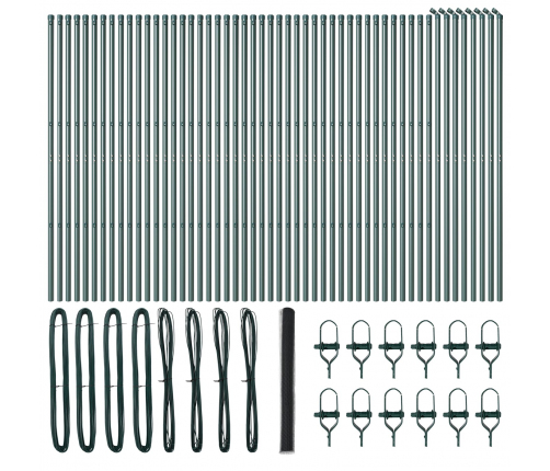 Vidaxl Sešstūra Žogs Pelēks 1.5X100 M Tērauds,  Žogu Stabi 13 Gabali Zaļa Ø32 Mm 200 Cm Galvanizēts Tērauds Vidaxl