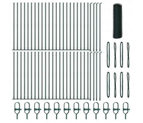Vidaxl Sešstūru Žogs Zaļš 0,4X100 M Tērauds,  Žoga Stabi Ar Pamatplāksnēm 13 Gab. Ø32Mm 50Cm Cinkots Tērauds Vidaxl