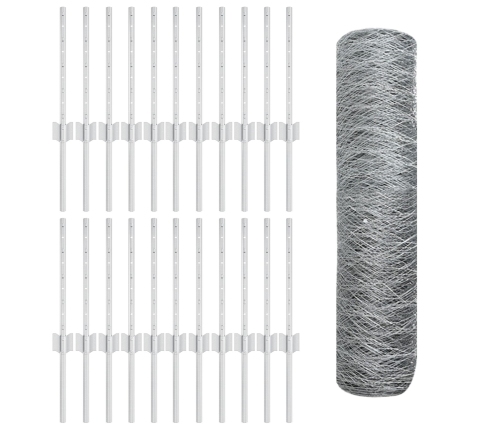 Vidaxl Žoga Stabi 11 Gab. U-Kanāls 40 Cm Cinkota Tērauda,  Sešstūra Žogs 0.4X50 M Cinkota Tērauda Vidaxl