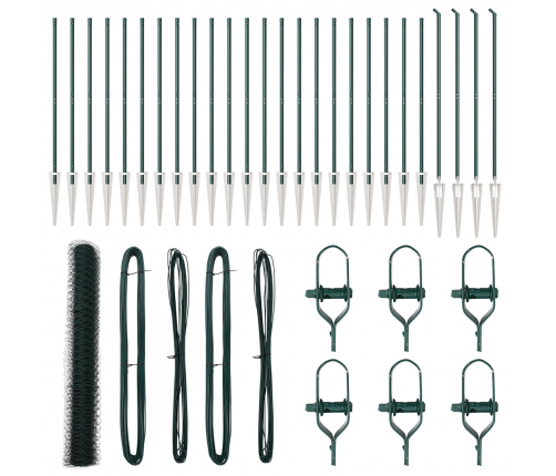 Vidaxl Heksažogs Zaļš 1.2X50 M Tērauda,  Žogu Stabi Ar Tapas 13 Gab. Ø32 Mm 140 Cm Cinkota Tērauda Vidaxl