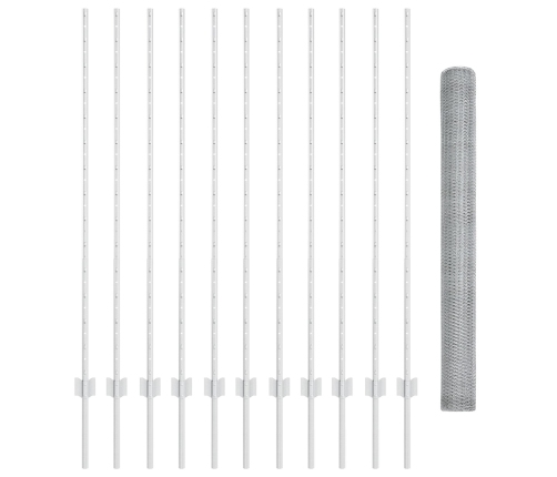 Vidaxl Žoga Statņi 22 Gab U-Kanāls 140 Cm Galvanizēts Tērauds,  Sešstūra Žogs 1.4X25 M Galvanizēts Tērauds Vidaxl