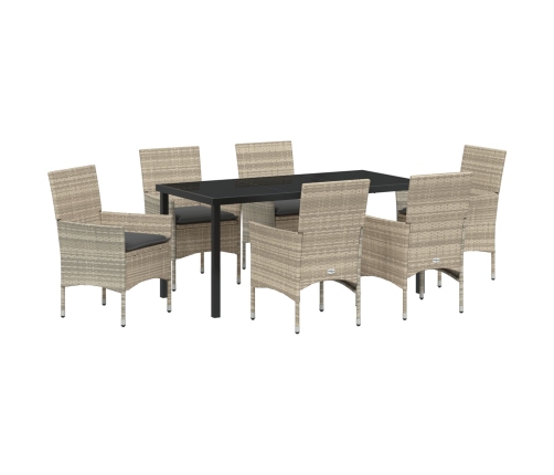 Vidaxl 7 Daļu Dārza Galds Ar Spilveniem Gaiši Pelēkā Rotanganā,  Dārza Galds Melnā Krāsā 160X80X73 Cm Ar Rūdītu Stiklu Vidaxl