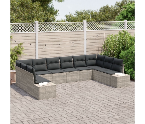 10 Gabalu Dārza Dīvānu Komplekts Ar Spilveniem Gaiši Pelēks Poli Rotangpalma Vidaxl