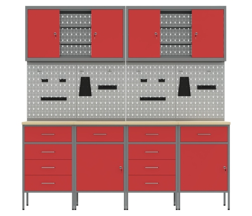 10 Daļu Darba Skapīša Un Paneļa Komplekts Sarkans Mdf Un Metāls Vidaxl