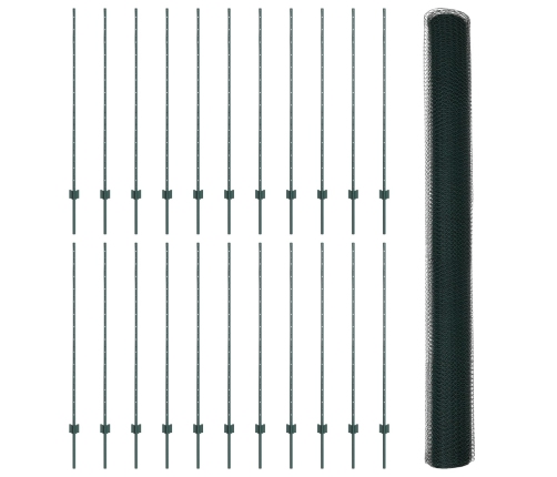 Vidaxl Žogu Stabi 11 Gab. U-Kanāls Zaļš 140 Cm Tērauds,  Sešstūra Žogs Zaļš 1.4X50 M Tērauds Vidaxl