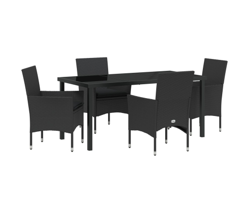 Vidaxl 5 Daļu Dārza Galds Ar Spilveniem Melnā Polijas Rotangpalma,  Dārza Galds Melns 160X80X73 Cm Rūdīta Stikla Vidaxl