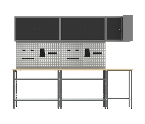 10 Gab. Rīku Glabāšanas Galda Komplekts Melnā Inženierijas Koka Un Metāla Vidaxl