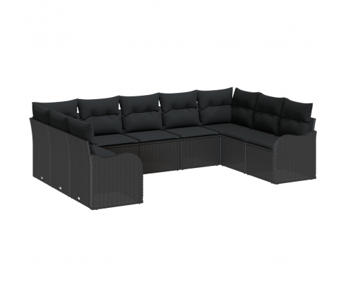 Vidaxl 9 Gabalu Dārza Dīvānu Komplekts Ar Spilveniem Melna Poli Rotangpalma,  2-Vietīgs Dārza Dīvāns Ar Spilveniem Melna Poli Rotangpalma Vidaxl