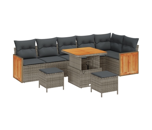 Vidaxl 9 Gabalu Dārza Dīvānu Komplekts Ar Spilveniem Pelēks Polietilēna Rotangpalma Akācija,  3 Gabalu Dārza Ēdamzāles Komplekts Ar Spilveniem Pelēks Polietilēna Rotangpalma Akācija Vidaxl