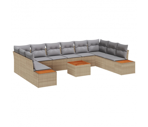 11 Gabalu Dārza Dīvānu Komplekts Ar Spilveniem Bēšs Poli Rotangpalmas Akācijas Vidaxl