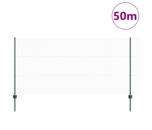 Vidaxl Žogu Stabi 11 Gab. U-Kanāls Zaļš 120 Cm Tērauds,  Sešstūra Žogs Zaļš 1.2X50 M Tērauds Vidaxl