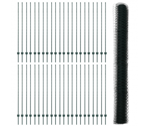 Vidaxl Žoga Stabi 11 Gab. U-Kanāla Zaļš 150 Cm Metāls,  Sešstūra Žogs Zaļš 1.5X100 M Metāls Vidaxl