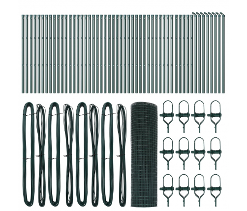 Savienotais Metāla Žogs Ar 13 Stabiem Zaļš 0.6X100 M Tērauds Vidaxl