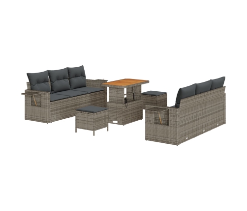 Vidaxl 9 Gabalu Dārza Dīvānu Komplekts Ar Spilveniem Pelēkā Poli Rotangpalmas Akācijas,  3 Gabalu Dārza Ēdināšanas Komplekts Ar Spilveniem Pelēkā Poli Rotangpalmas Akācijas Vidaxl