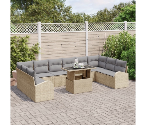 11 Daļu Dārza Dīvānu Komplekts Ar Spilveniem, Bēšs, Poli Rotangpalma Vidaxl