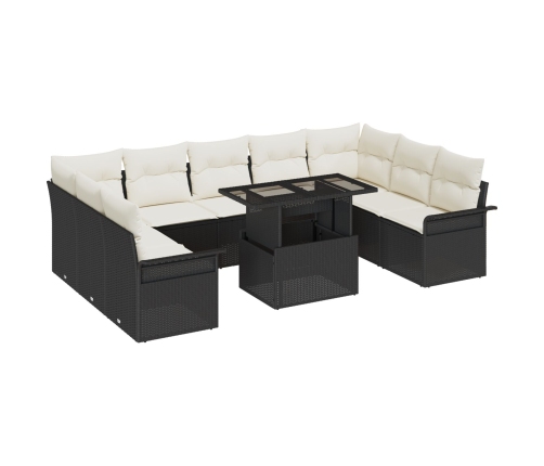 10 Daļu Dārza Dīvānu Komplekts Ar Spilveniem Melnā Poli Ratanā Vidaxl