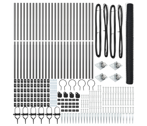 Vidaxl Sešstūris Žogs Pelēks 1.6X50 M Tērauds,  Žogu Stabi Ar Naglām 13 Gab. Ø32 Mm 180 Cm Galvanizēts Tērauds Vidaxl