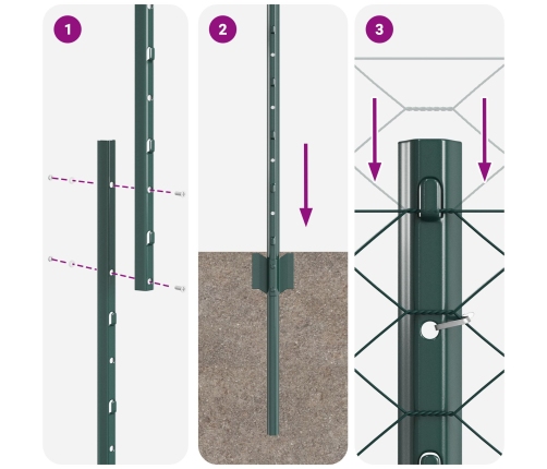 Vidaxl Žogu Stabi 11 Gab U-Kanāls Zaļš 140 Cm Metāls,  Sešstūra Žogs Zaļā 1.4X50 M Metāls Vidaxl