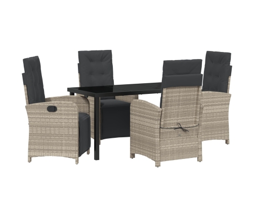 Vidaxl 5 Daļu Dārza Galds Ar Spilveniem Gaiši Pelēkā Polietilēna Rotangpalma,  Dārza Galds Melns 140X80X73 Cm Tonēts Stikls Vidaxl