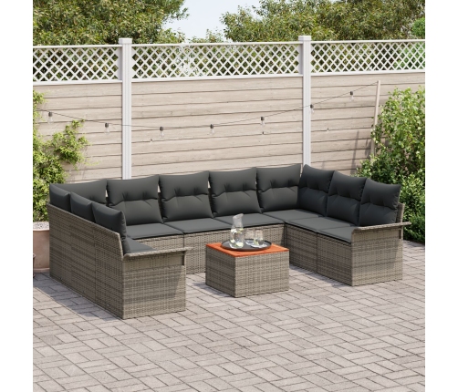 10 Daļu Dārza Dīvānu Komplekts Ar Spilveniem Pelēks Polietilēna Rotangpalma Akācija Vidaxl