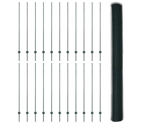 Vidaxl Žoga Stabi 11 Gab U-Kanalā Zaļa 150 Cm Tērauds, Vidaxl Sešstūra Žogs Zaļš 1.5X50 M Tērauds