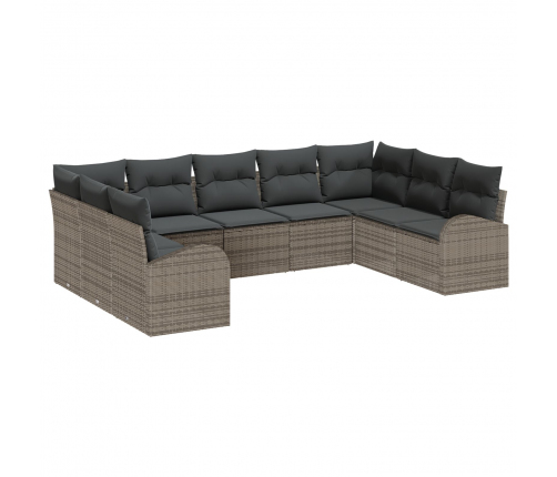 Vidaxl 9 Gabalu Dārza Dīvānu Komplekts Ar Spilveniem Pelēkā Krāsā No Polietilēna Rotangpalmas,  2-Vietīgs Dārza Dīvāns Ar Glabāšanu Un Spilveniem Pelēkā Krāsā No Polietilēna Rotangpalmas Vidaxl